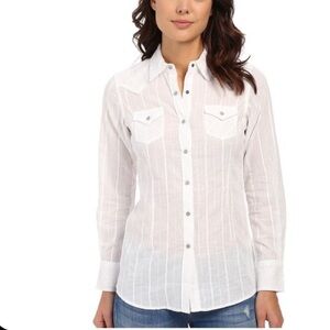Ariat Shirt Womens Medium White Western Pearl Snap Long Sleeve Rodeo Top